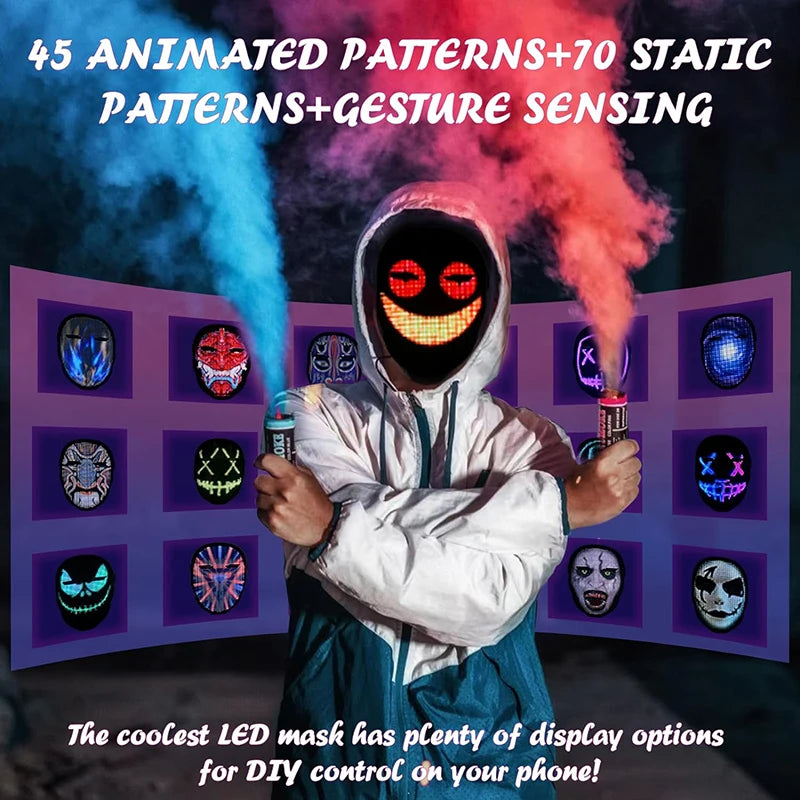 👾🎭 Masque LED Programmable – Illumine Ton Style, Contrôle avec Ton Smartphone !