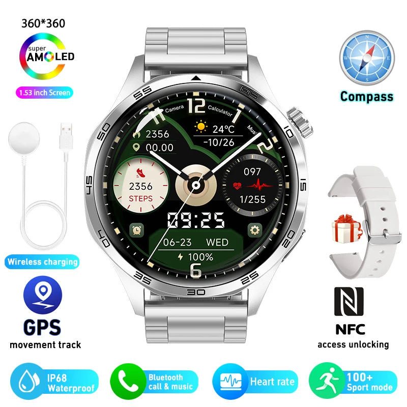Montre connectée GT5 Pro pour homme, GPS, NDavid, écran AMOLED 360x360, fréquence cardiaque, appel Bluetooth, étanche IP67, HUAWEI 2024
