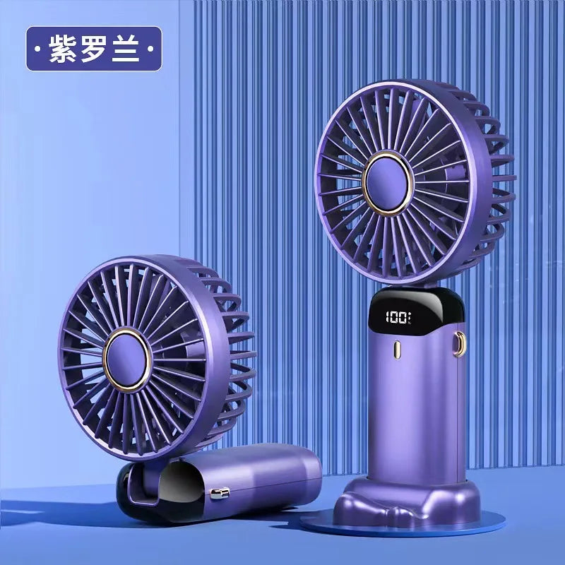 Mini ventilateur portatif pliable de 1800mAh, ventilateurs suspendus au cou, ventilateur Rechargeable par USB à 5 vitesses avec support de téléphone et écran d'affichage