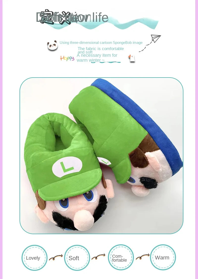Chaussons d'hiver en peluche Super Mario Bros., antidérapants, doux et chauds, pour enfants, chaussures décontractées en coton pour femmes et hommes