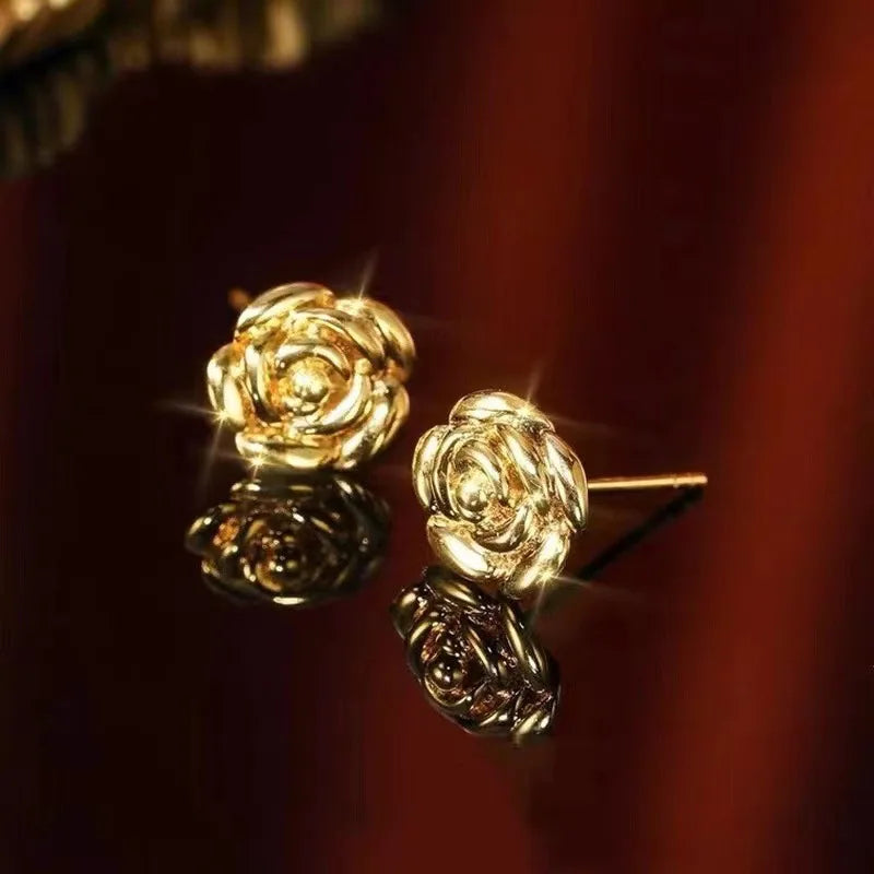 Boucles d'oreilles Smile en or véritable 18 carats avec rose, boucles d'oreilles en or 750, motif fleur 3D, bijoux fins pour femmes, cadeau de Saint-Valentin, E180