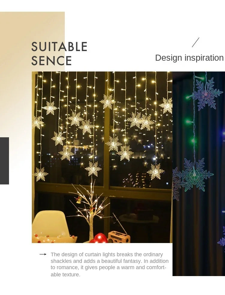 ❄️🎄Rideau de Lumières LED Flocon de Neige 3,5m – Créez une Ambiance Magique pour Noël 2024 !