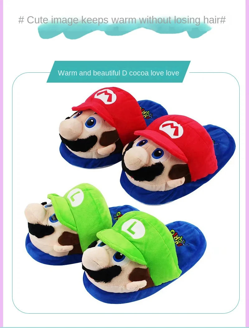 Chaussons d'hiver en peluche Super Mario Bros., antidérapants, doux et chauds, pour enfants, chaussures décontractées en coton pour femmes et hommes