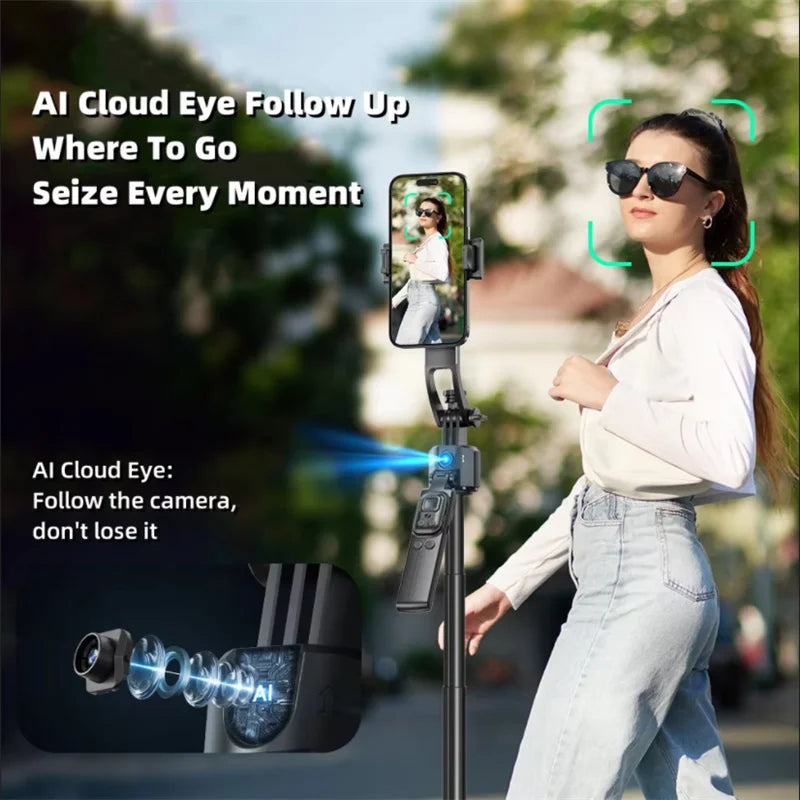 COOL DIER Trépied de prise de vue à rotation automatique, monopode C17, suivi AI, obturateur Bluetooth, lumière d'appoint pour support de téléphone, perche à selfie sans fil, 360°