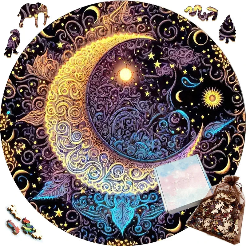 Puzzle en bois Lune format A3/A4/A5 pour adultes et enfants, forme inhabituelle, idéal pour les jeux parents-enfants et les loisirs en famille.