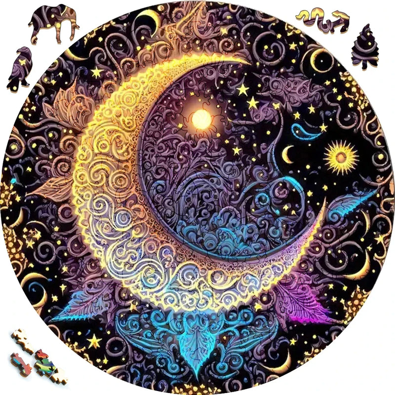 Puzzle en bois Lune format A3/A4/A5 pour adultes et enfants, forme inhabituelle, idéal pour les jeux parents-enfants et les loisirs en famille.