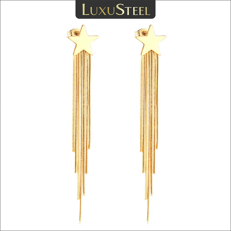 Boucles d'oreilles pendantes en acier inoxydable poli de luxe, rondes, carrées, en forme d'étoile, pour femmes et filles, classiques, à pompon