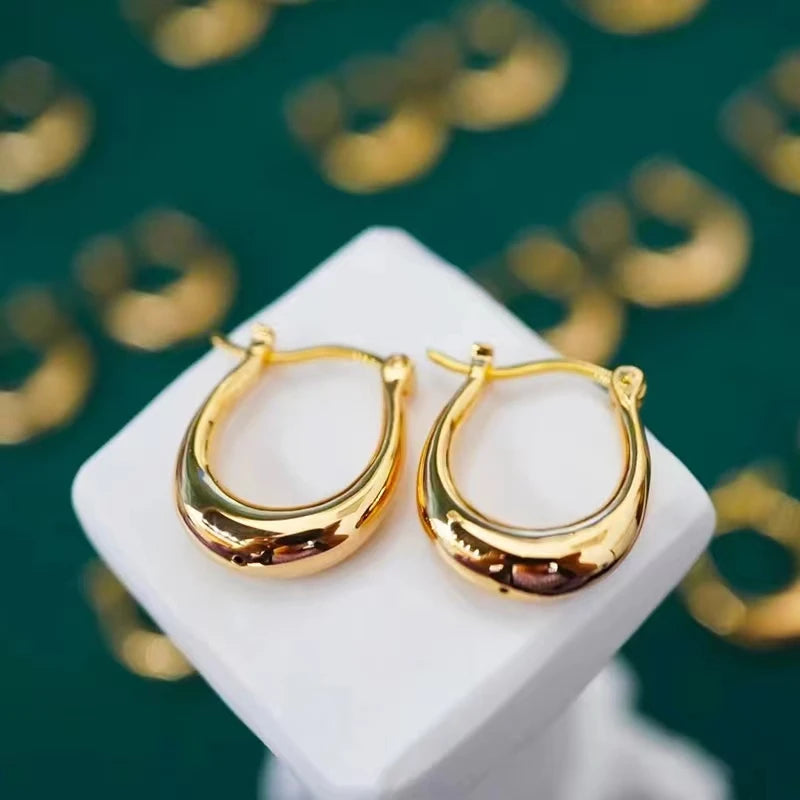 Boucles d'oreilles MUZHI en or véritable 18 carats pour femmes, design en U, pur AU750, simple et tendance, bijoux fins, cadeau EA004