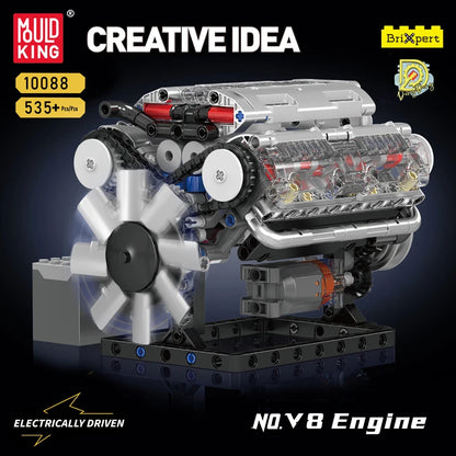 Mould King 10088 Bloc de construction de voiture technique Le modèle de moteur V8 motorisé Brique Assemblage Voiture Brique Jouets Enfants Cadeau de Noël