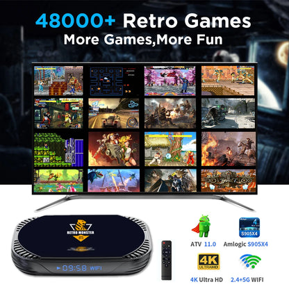 Console de jeux vidéo rétro Amlogic S905X4 pour Sega Saturn/PS1/PSP/N64/DC/MAME avec plus de 48 000 jeux et plus de 70 émulateurs.