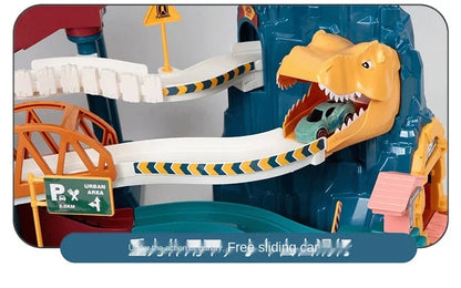 Voiture électrique sur rail, dinosaure, bâtiment, parking, aventure, course, jouets pour enfants, cerveau, mécanique, voitures interactives sur rail