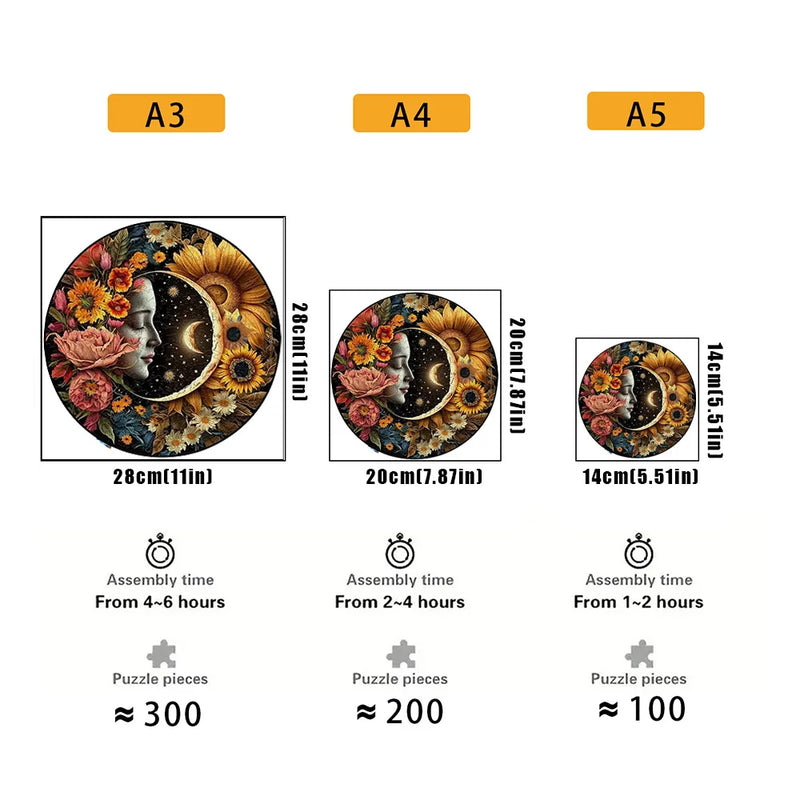 Puzzle en bois Lune format A3/A4/A5 pour adultes et enfants, forme inhabituelle, idéal pour les jeux parents-enfants et les loisirs en famille.