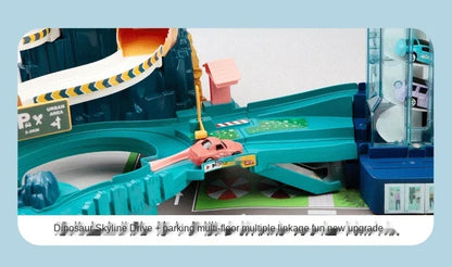 Voiture électrique sur rail, dinosaure, bâtiment, parking, aventure, course, jouets pour enfants, cerveau, mécanique, voitures interactives sur rail