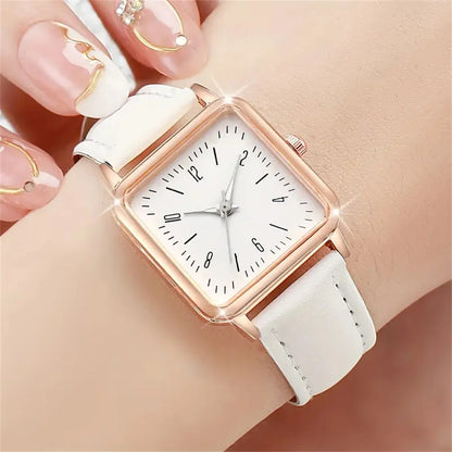 2 pièces/ensemble mode carré montre pour femme Bracelet en cuir montres à Quartz coeur Bracelet ensemble