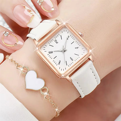 2 pièces/ensemble mode carré montre pour femme Bracelet en cuir montres à Quartz coeur Bracelet ensemble