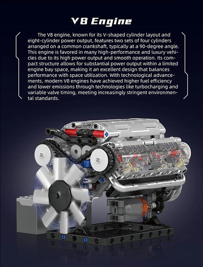 Mould King 10088 Bloc de construction de voiture technique Le modèle de moteur V8 motorisé Brique Assemblage Voiture Brique Jouets Enfants Cadeau de Noël