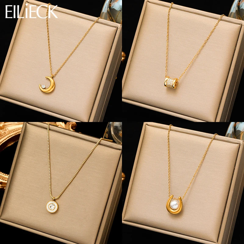 Collier avec pendentif en forme de chiot en acier inoxydable 316L, perle de lune et zircon, pour femme et fille, nouvelle chaîne tendance, cadeau