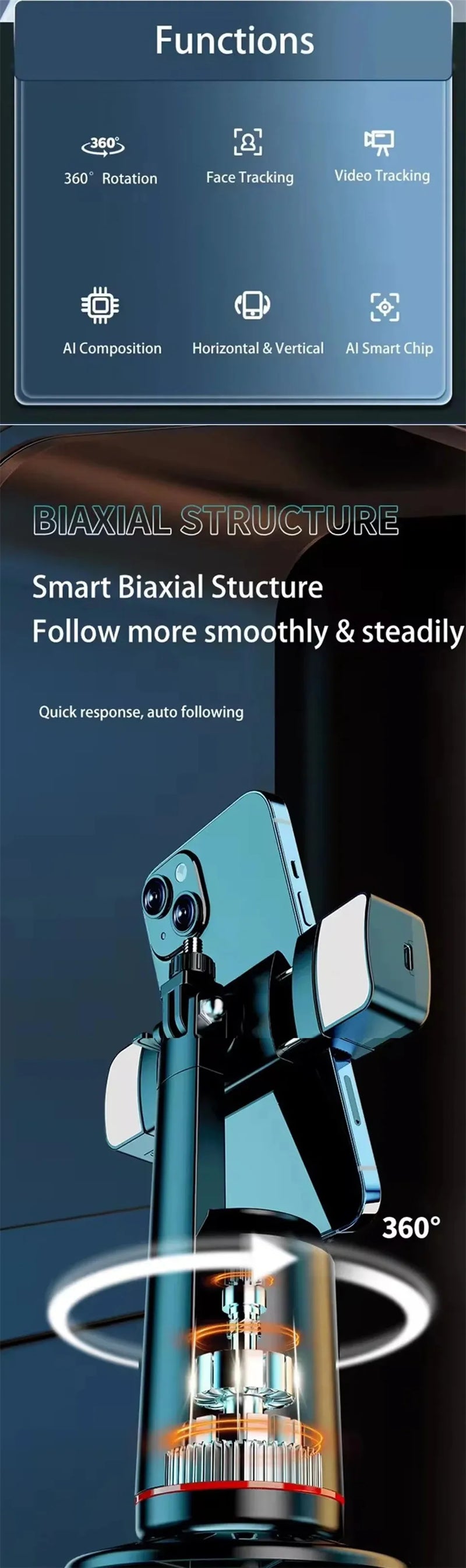 🎥 SmartFollow Q02™ – Stabilisateur 360° Intelligent avec Suivi Automatique & Télécommande