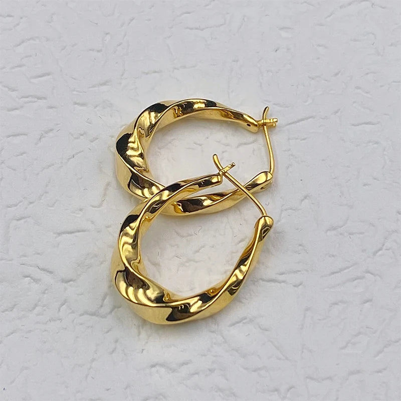 Boucles d'oreilles pendantes MIQIAO en or véritable 18 carats pour femme, design ovale torsadé classique, pur AU750, bijoux fins, cadeau EA016