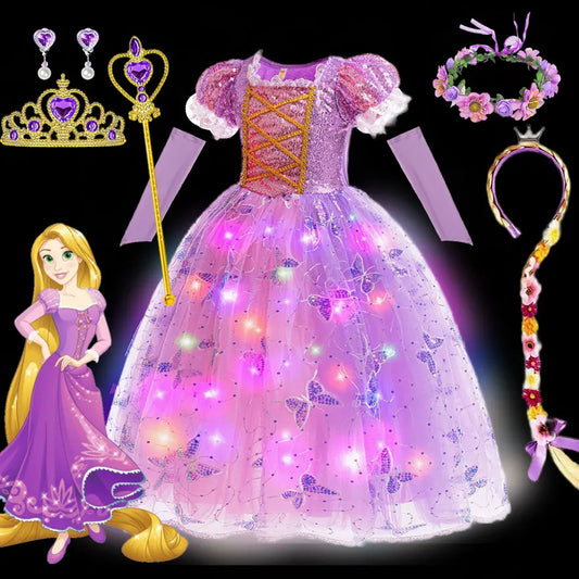 👑✨ Robe Princesse LED Raiponce – Laissez la magie Disney illuminer ses rêves !