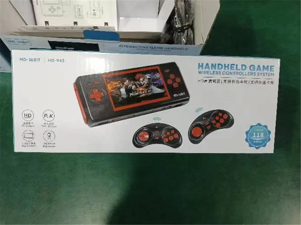 Console de jeu portable HG-943 4,3'' MD 16 bits HDMI TV Console de jeu rétro Console d'arcade 2 joueurs sans fil avec 118 jeux prenant en charge les cartes de jeu