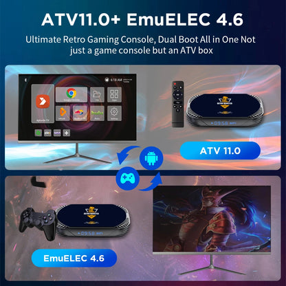 Console de jeux vidéo rétro Amlogic S905X4 pour Sega Saturn/PS1/PSP/N64/DC/MAME avec plus de 48 000 jeux et plus de 70 émulateurs.