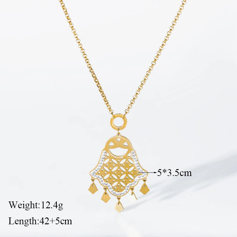 EILIECK Ensemble de bijoux vintage en acier inoxydable 316L, collier et boucles d'oreilles, motif œil et main, tendance, résistant à la lumière, idéal pour femme et fille
