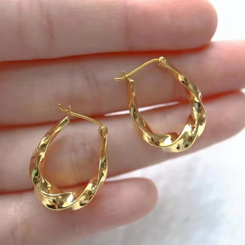 Boucles d'oreilles pendantes MIQIAO en or véritable 18 carats pour femme, design ovale torsadé classique, pur AU750, bijoux fins, cadeau EA016