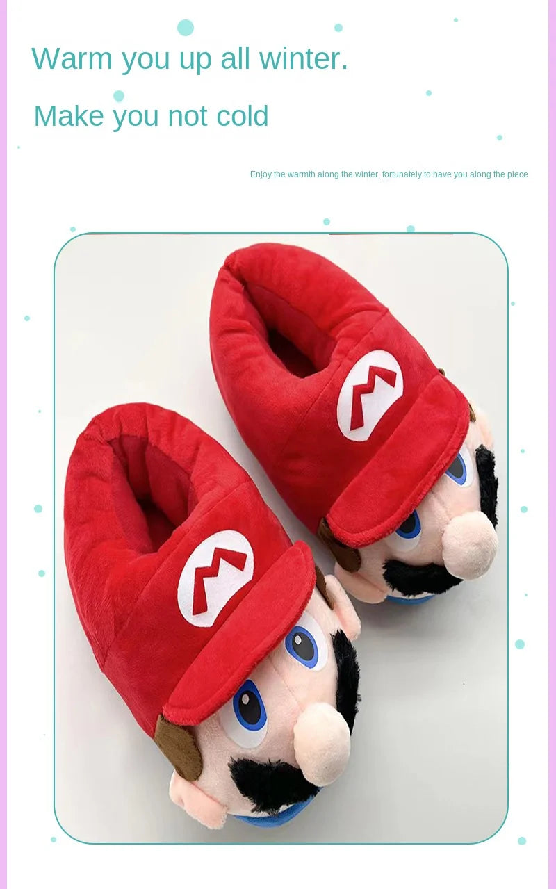 Chaussons d'hiver en peluche Super Mario Bros., antidérapants, doux et chauds, pour enfants, chaussures décontractées en coton pour femmes et hommes