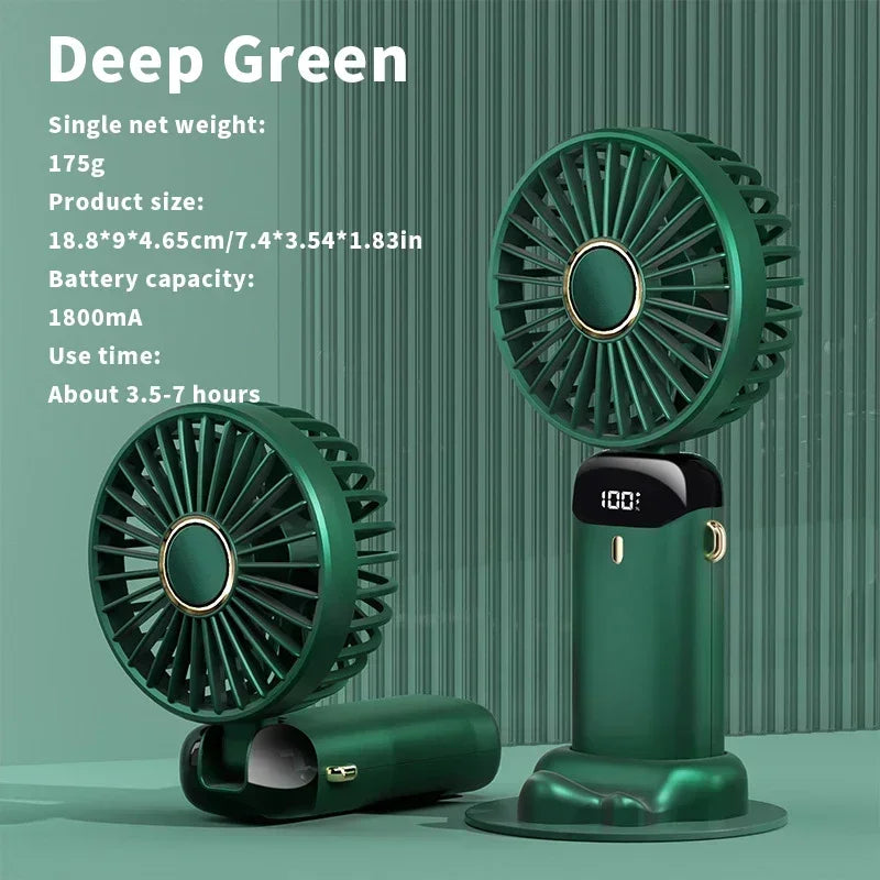 Mini ventilateur portatif pliable USB, ventilateurs suspendus au cou, ventilateur Rechargeable à 5 vitesses avec support de téléphone et écran d'affichage