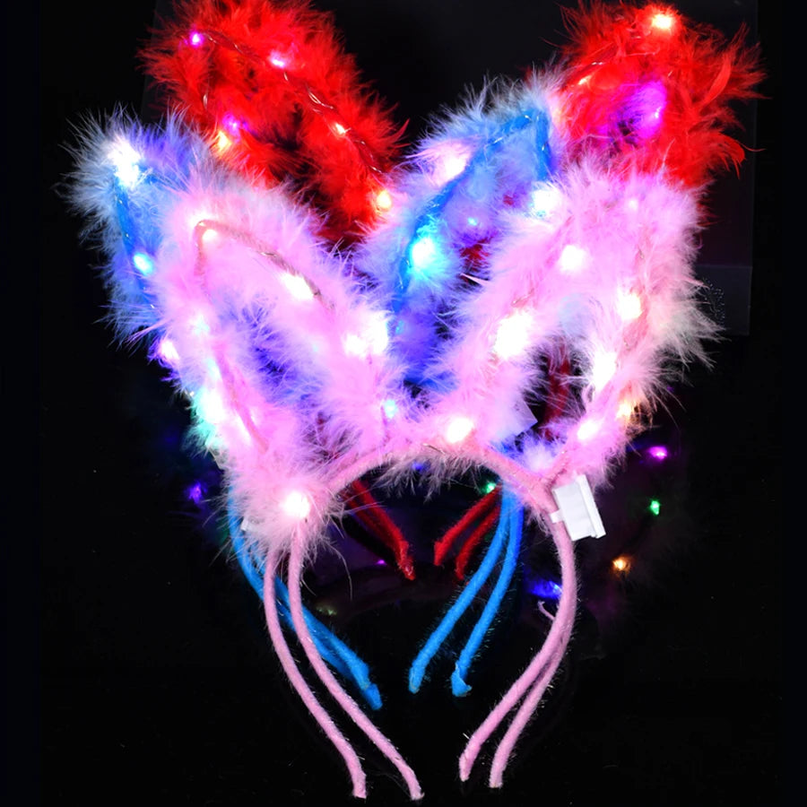 🐰🎀 Bandeaux LED Lumineux – Oreilles de Chat, Lapin ou Corne Magique