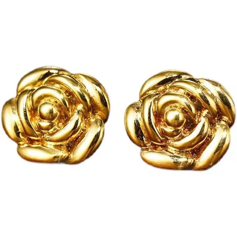 Boucles d'oreilles Smile en or véritable 18 carats avec rose, boucles d'oreilles en or 750, motif fleur 3D, bijoux fins pour femmes, cadeau de Saint-Valentin, E180