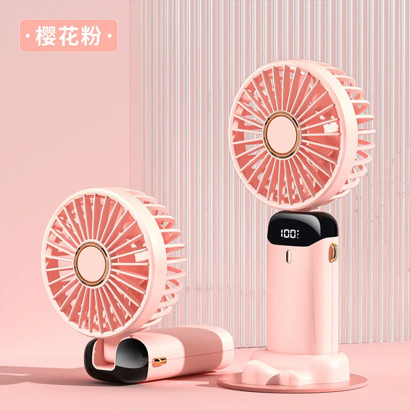 Mini ventilateur portatif pliable de 1800mAh, ventilateurs suspendus au cou, ventilateur Rechargeable par USB à 5 vitesses avec support de téléphone et écran d'affichage
