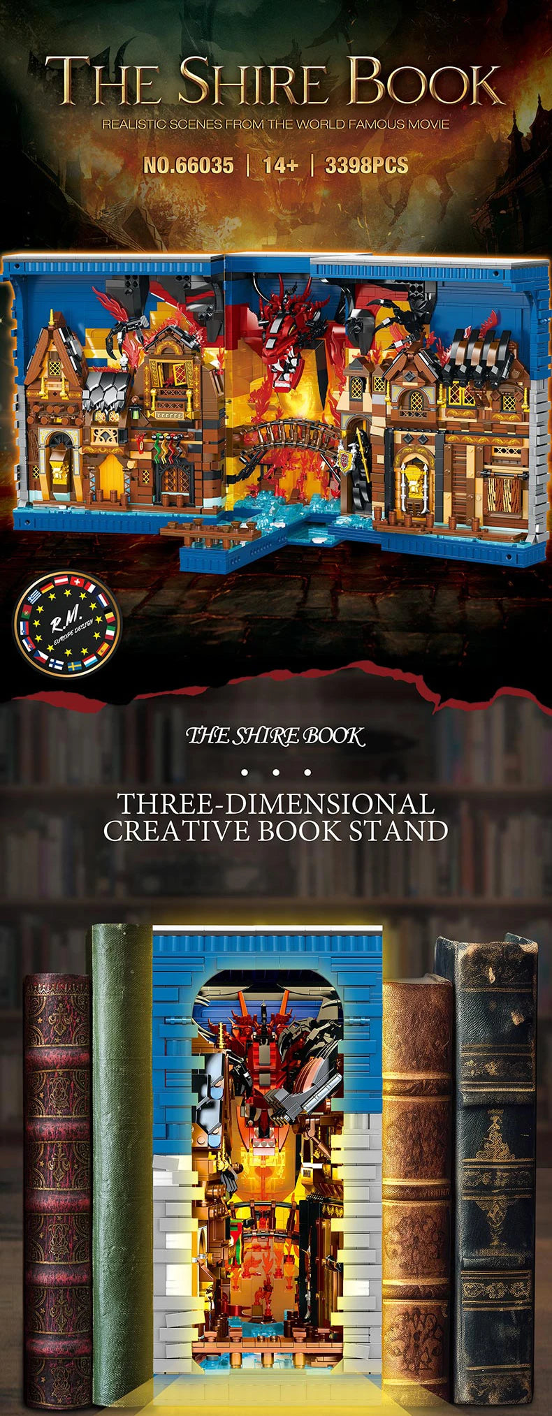 Jouets d'assemblage de blocs de construction de librairie à thème Hobbit