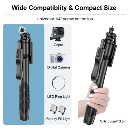 Trépied de téléphone perche à Selfie avec télécommande, support de trépied extensible de 60 pouces pour appareil photo iPhone Android 360 °   Trépied aérien rotatif