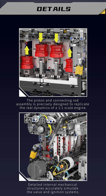 Mould King 10088 Bloc de construction de voiture technique Le modèle de moteur V8 motorisé Brique Assemblage Voiture Brique Jouets Enfants Cadeau de Noël