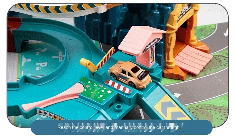 Voiture électrique sur rail, dinosaure, bâtiment, parking, aventure, course, jouets pour enfants, cerveau, mécanique, voitures interactives sur rail