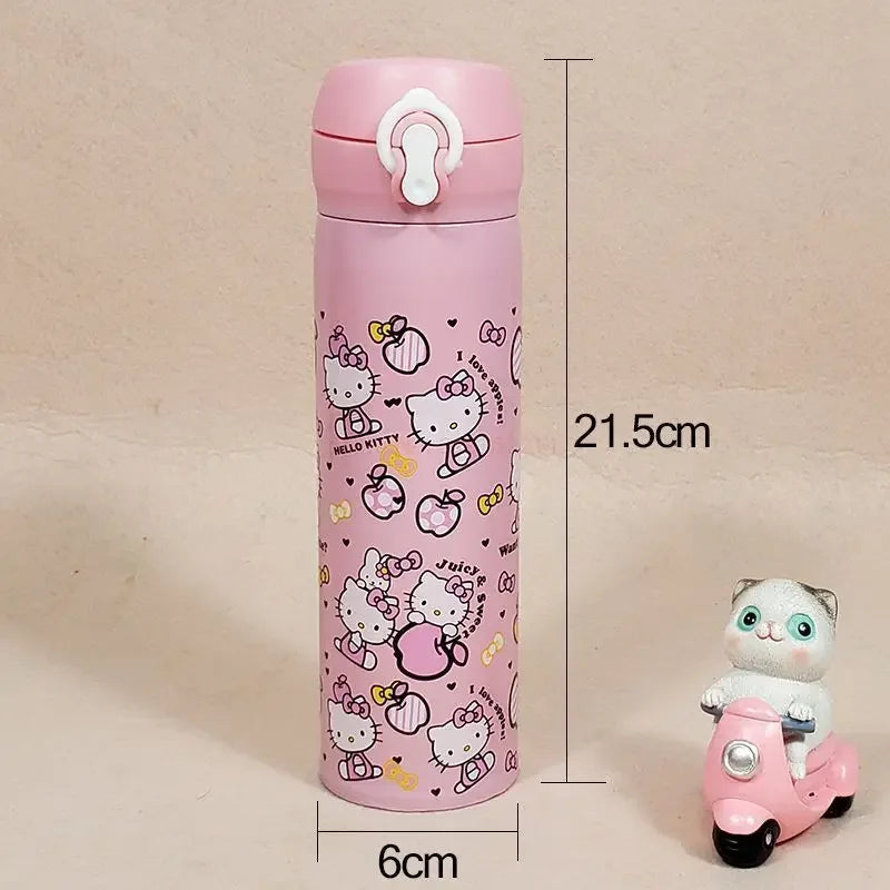 Bouteille isotherme Hello Kitty pour enfant, thermos rose en acier inoxydable, motif dessin animé
