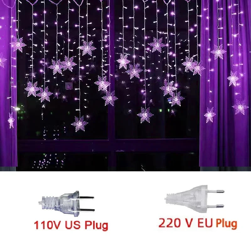 ❄️🎄Rideau de Lumières LED Flocon de Neige 3,5m – Créez une Ambiance Magique pour Noël 2024 !