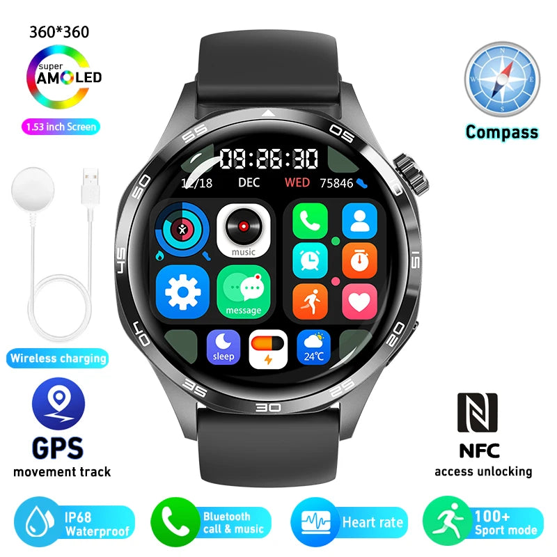 Montre connectée GT5 Pro pour homme, GPS, NDavid, écran AMOLED 360x360, fréquence cardiaque, appel Bluetooth, étanche IP67, HUAWEI 2024