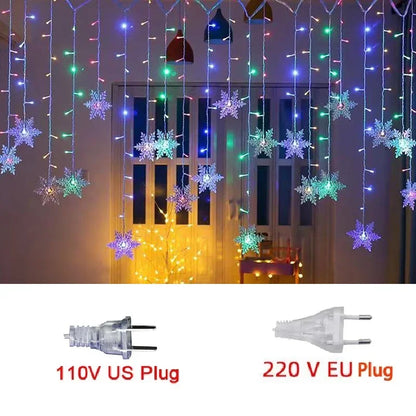 ❄️🎄Rideau de Lumières LED Flocon de Neige 3,5m – Créez une Ambiance Magique pour Noël 2024 !