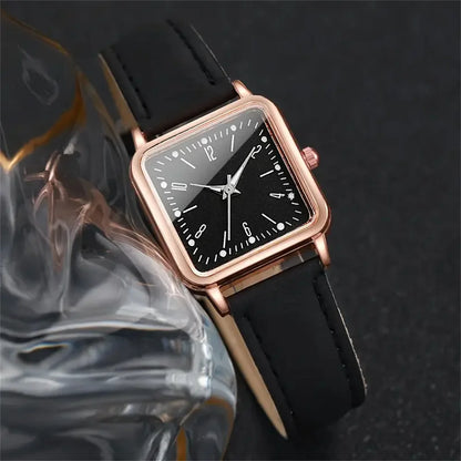 2 pièces/ensemble mode carré montre pour femme Bracelet en cuir montres à Quartz coeur Bracelet ensemble