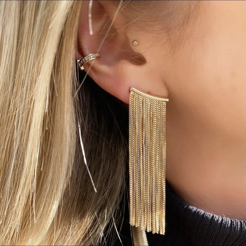 Boucles d'oreilles à pampilles plaquées or tendance pour femmes, boucles d'oreilles à longue chaîne, boucles d'oreilles de mariage, bijoux de fête, cadeau, vente en gros