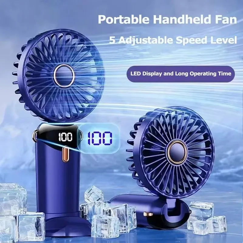 Mini ventilateur portatif pliable de 1800mAh, ventilateurs suspendus au cou, ventilateur Rechargeable par USB à 5 vitesses avec support de téléphone et écran d'affichage