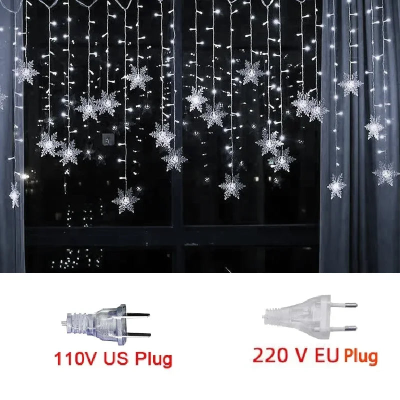 ❄️🎄Rideau de Lumières LED Flocon de Neige 3,5m – Créez une Ambiance Magique pour Noël 2024 !
