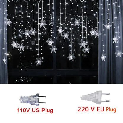 ❄️🎄Rideau de Lumières LED Flocon de Neige 3,5m – Créez une Ambiance Magique pour Noël 2024 !