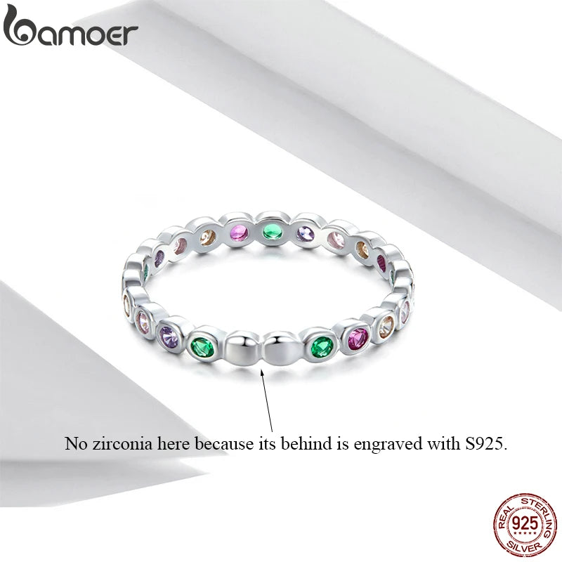 Bague Bamoer en argent sterling 925 et zircons multicolores pour femme
