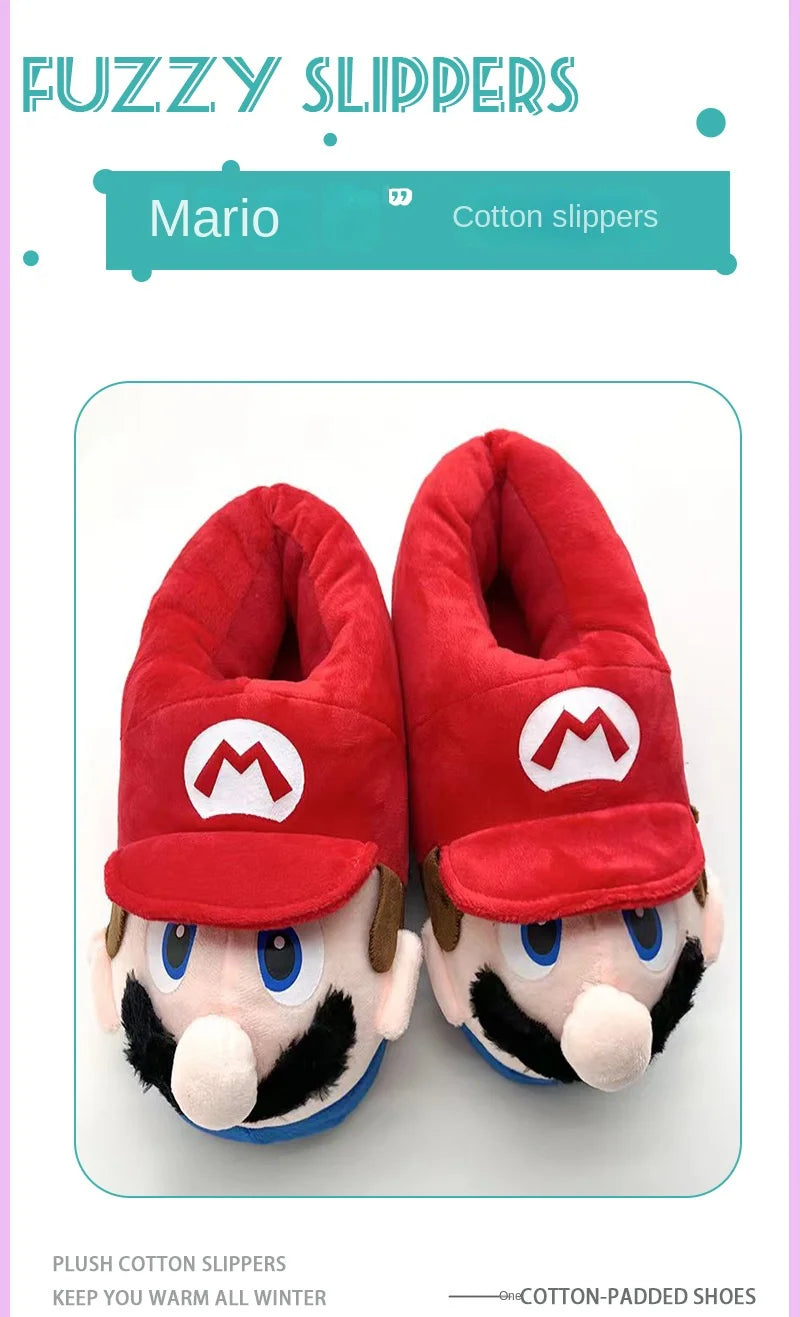 Chaussons d'hiver en peluche Super Mario Bros., antidérapants, doux et chauds, pour enfants, chaussures décontractées en coton pour femmes et hommes