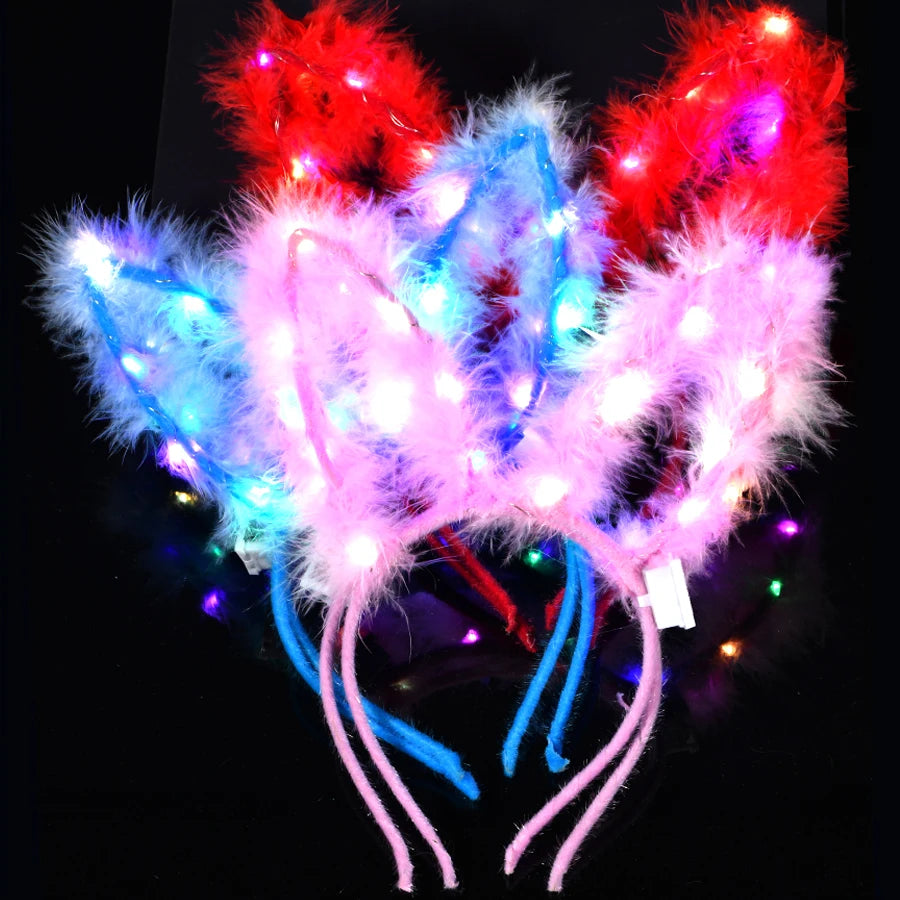 🐰🎀 Bandeaux LED Lumineux – Oreilles de Chat, Lapin ou Corne Magique