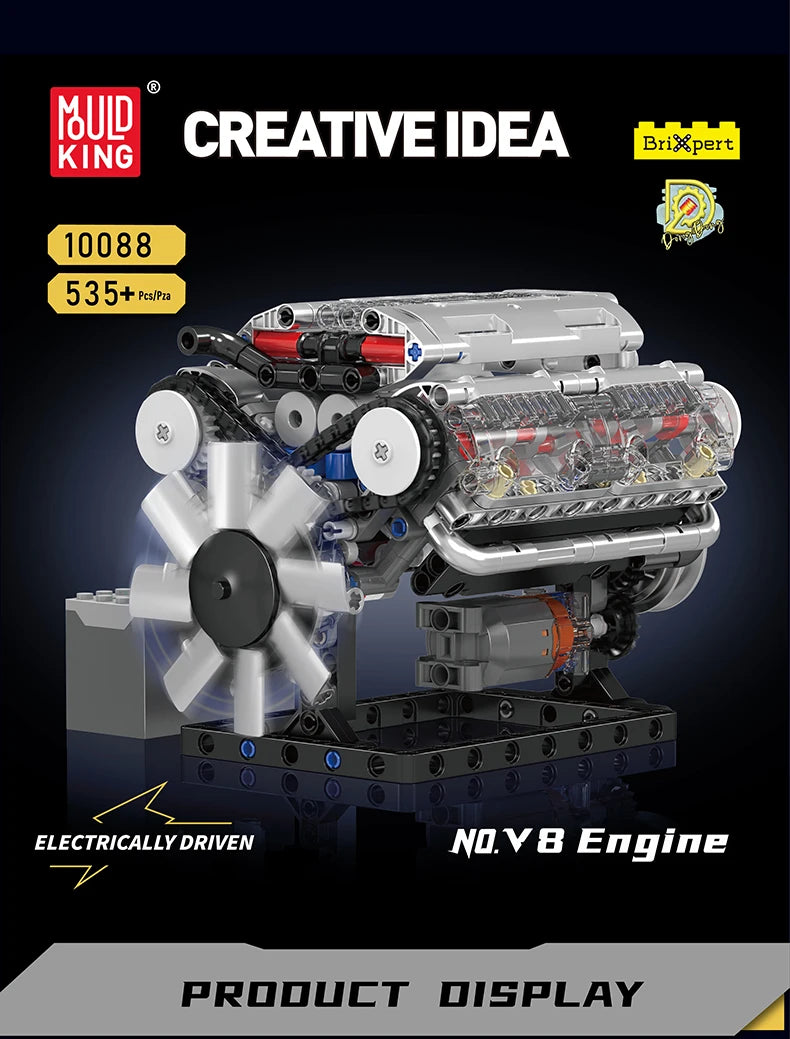 Mould King 10088 Bloc de construction de voiture technique Le modèle de moteur V8 motorisé Brique Assemblage Voiture Brique Jouets Enfants Cadeau de Noël